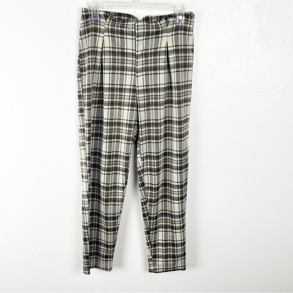 FREE PEOPLE Brown Cream Plaid High Rise Trouser Pants XS Boho Preppy Casual Fall